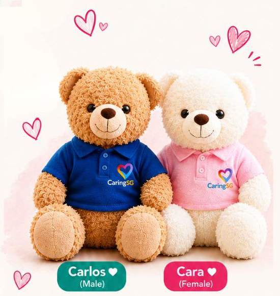 Carlos and Cara, the CaringSG limited-edition bear ambassadors