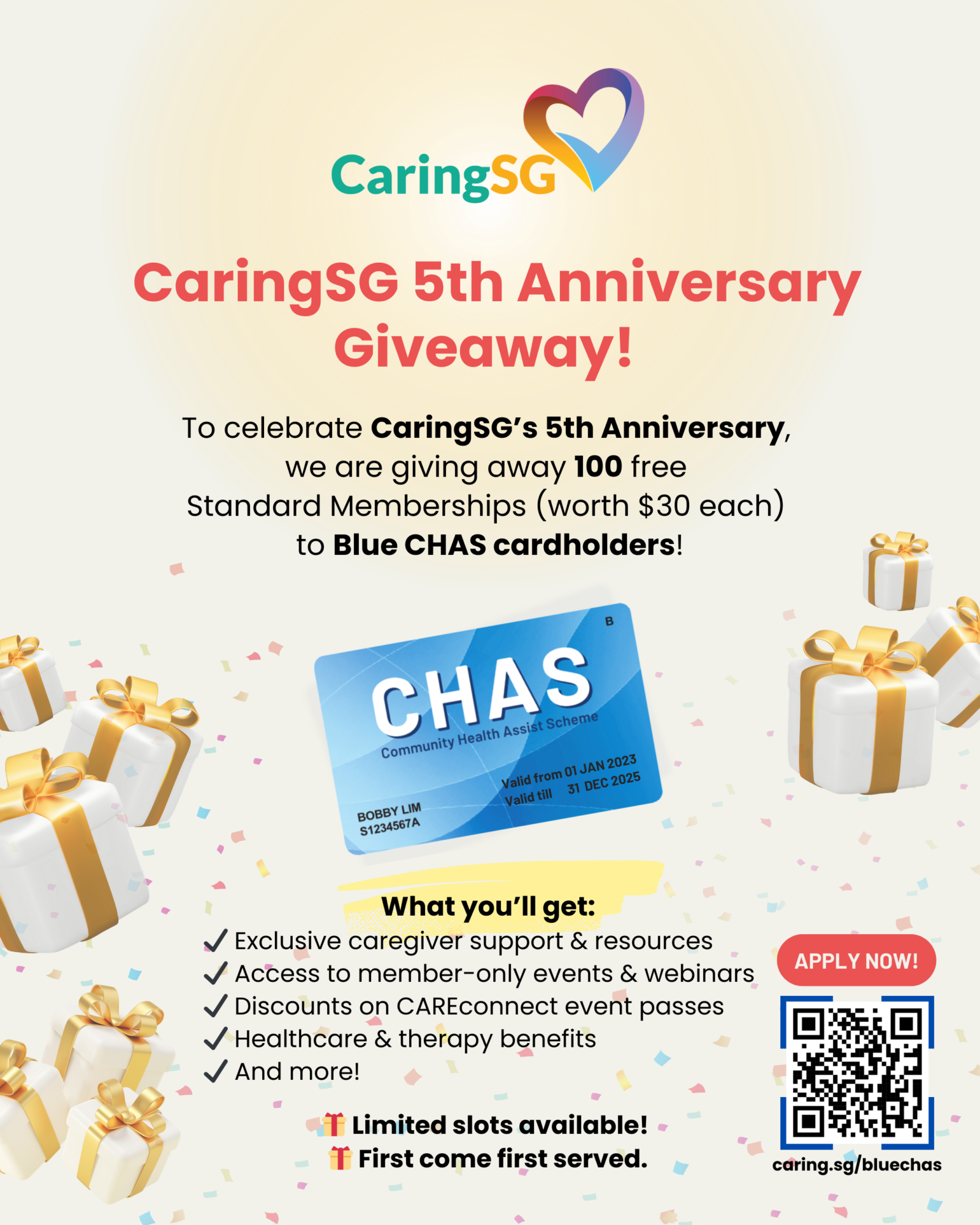 CaringSG 5th Anniversary Giveaway – 100 Free Memberships for Blue CHAS Cardholders!